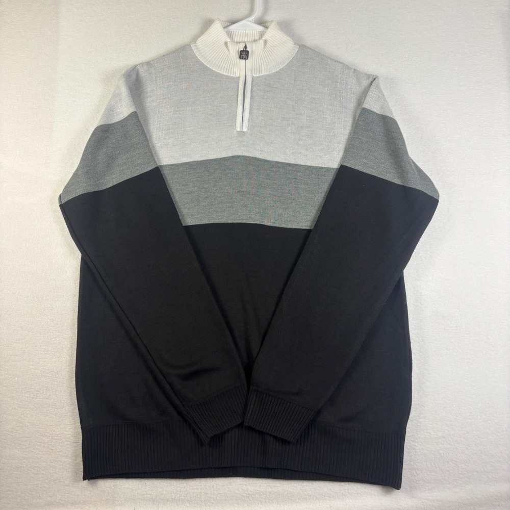 Red Ape Mens 2X Quarter Zip Colorblock Sweater Grey Black White‎ Knit Mock Neck